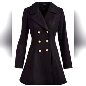 Laundry by Shelli Segal Double Breasted Wool Blend Skirted Peacoat, Black, XL